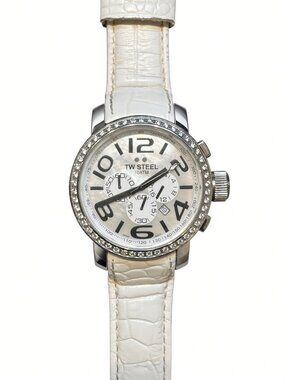 TW Steel Grandeur TW54 Chronograph Watch 45mm Mother of Pearl Crystal Bezel